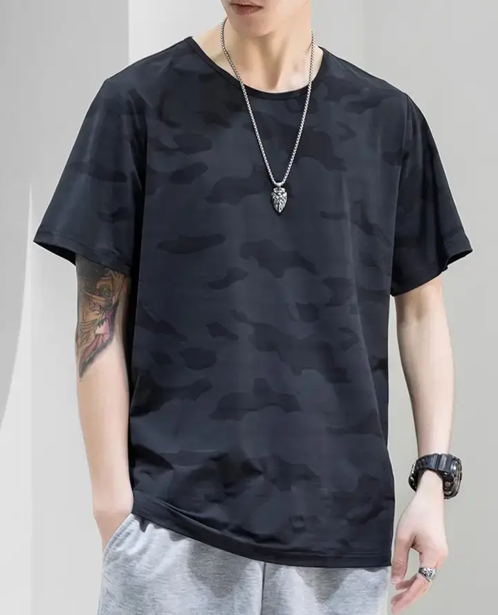 Men Camouflage T-Shirt Black Quick Dry - Image 3