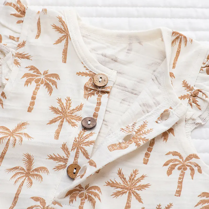 Newborn Baby Sheath Romper Cotton Palm Print