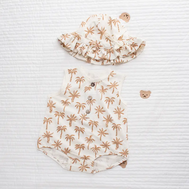 Newborn Baby Sheath Romper Cotton Palm Print — feature 13