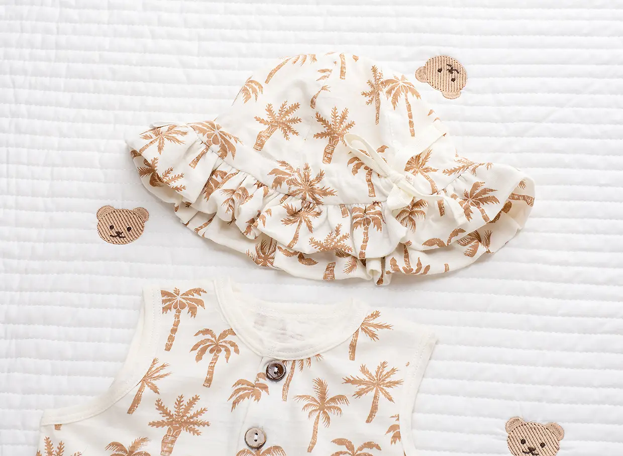 Newborn Baby Sheath Romper Cotton Palm Print — feature 17