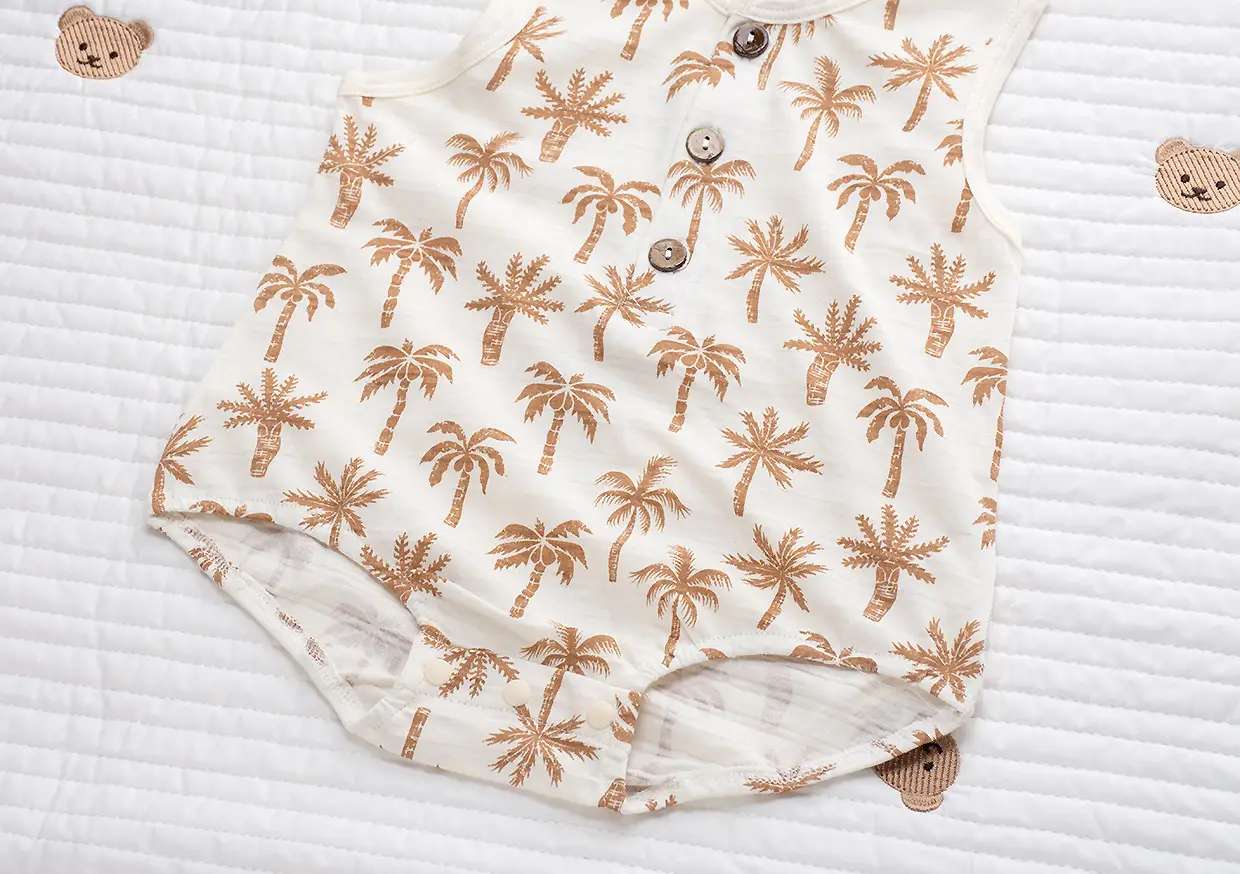 Newborn Baby Sheath Romper Cotton Palm Print — feature 18