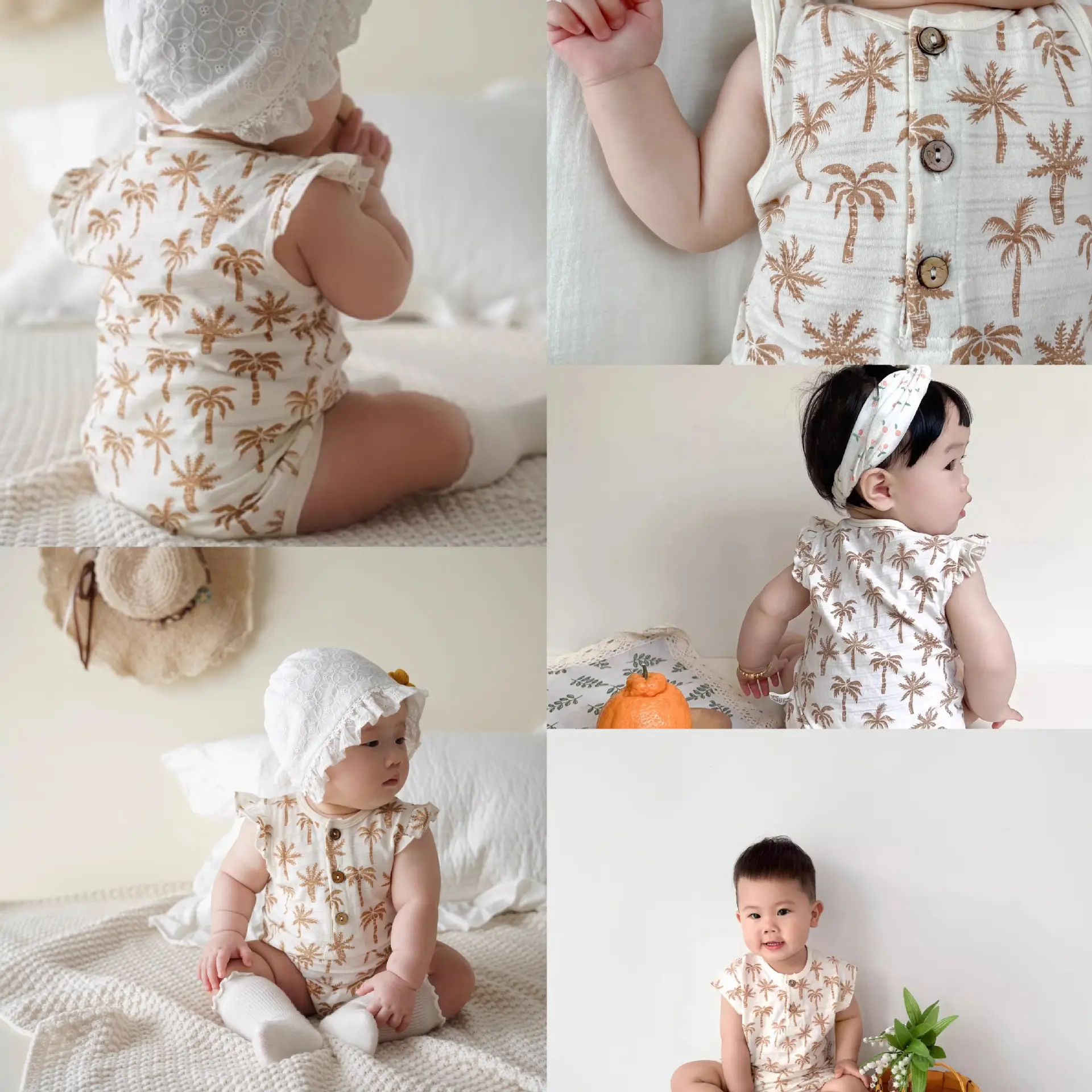 Newborn Baby Sheath Romper Cotton Palm Print — feature 2