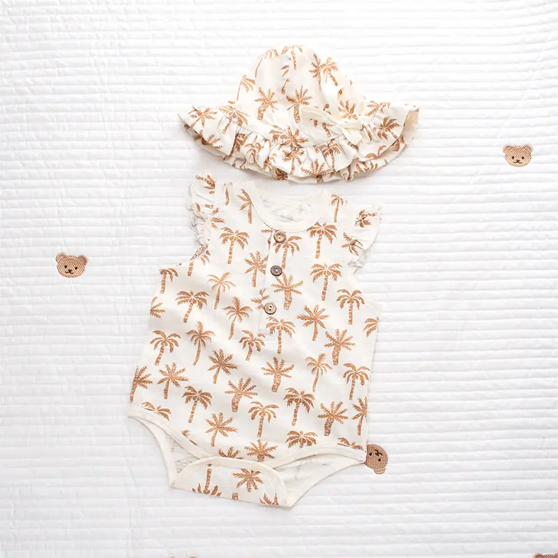 Newborn Baby Sheath Romper Cotton Palm Print