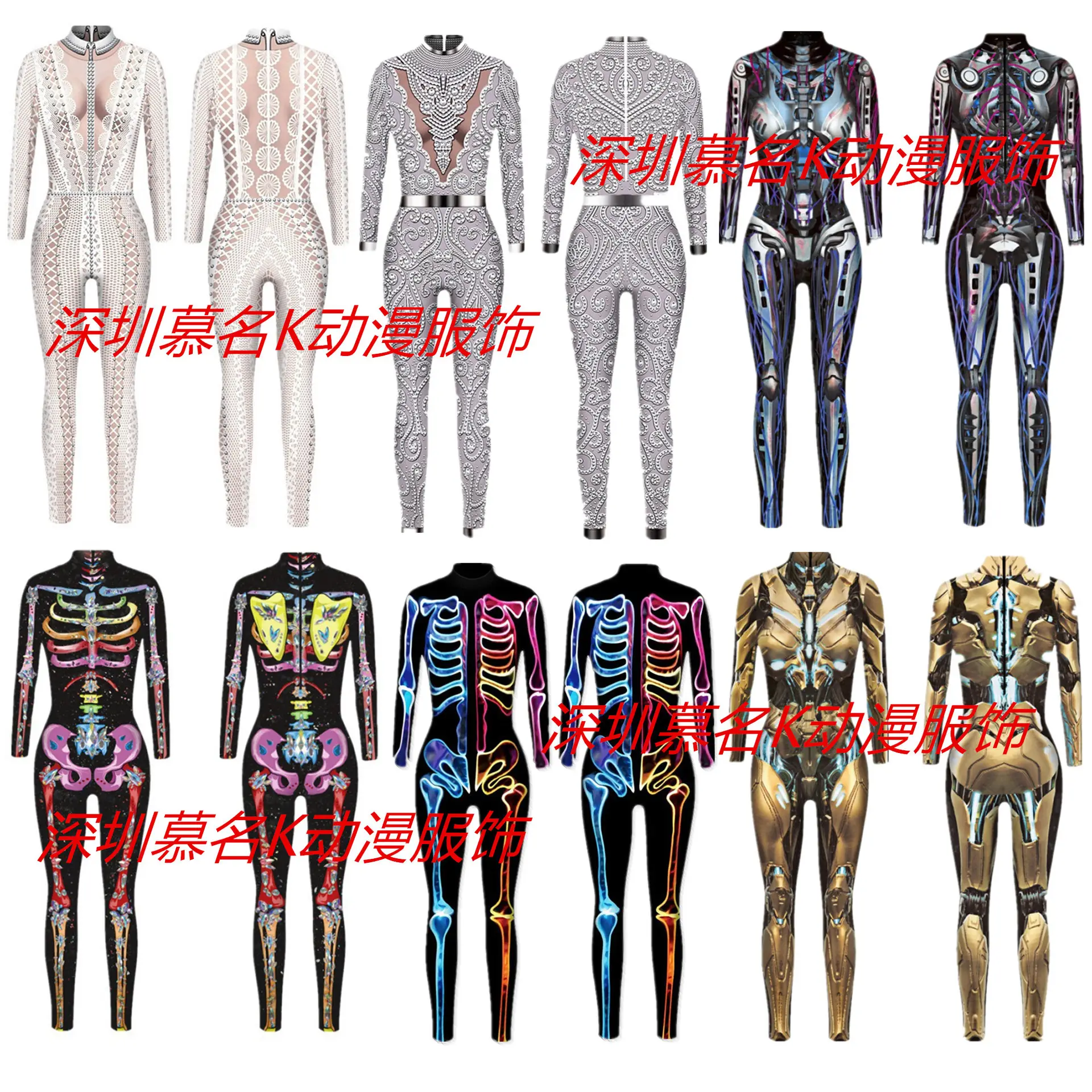 3D Digital Printed Halloween Skeleton Colorful Tights Suit - Image 31