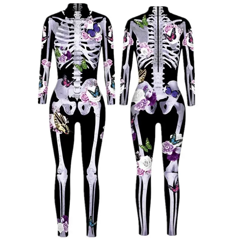 3D Digital Printed Halloween Skeleton Colorful Tights Suit - Image 26