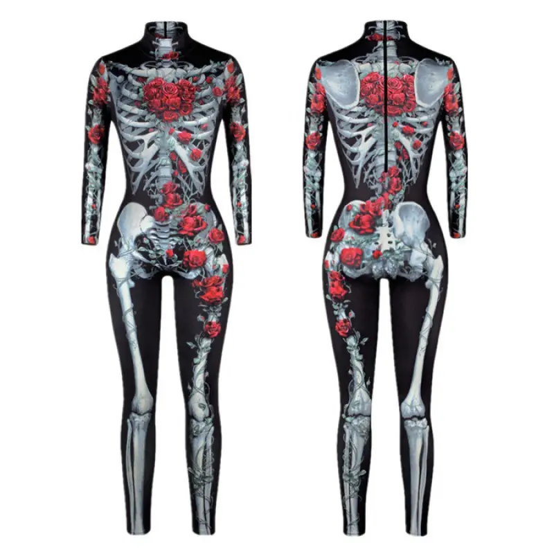 3D Digital Printed Halloween Skeleton Colorful Tights Suit - Image 10