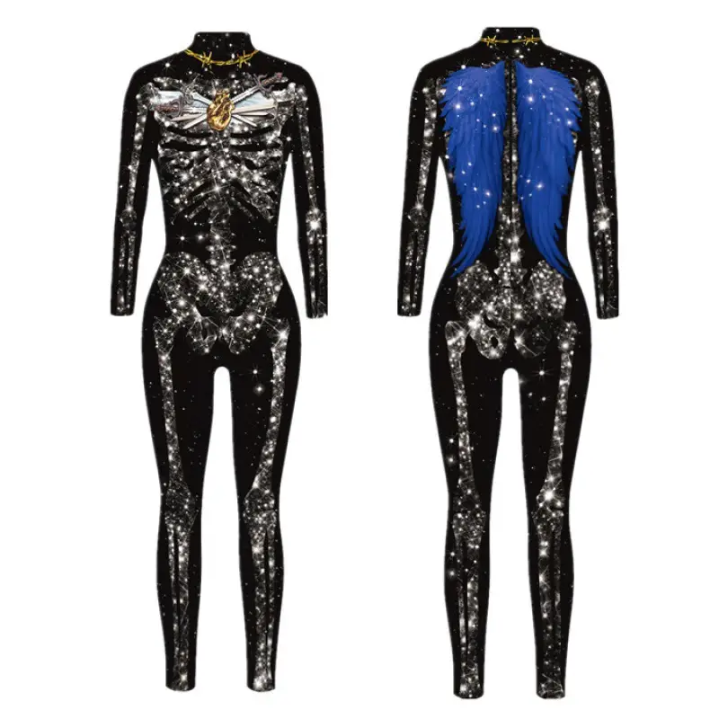 3D Digital Printed Halloween Skeleton Colorful Tights Suit - Image 11