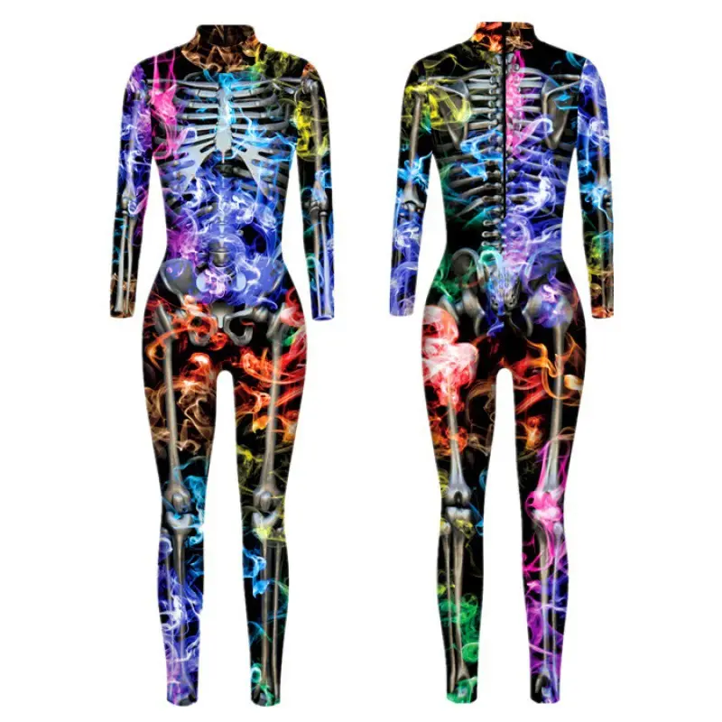 3D Digital Printed Halloween Skeleton Colorful Tights Suit - Image 14