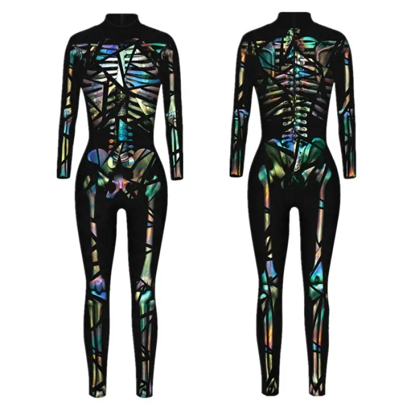 3D Digital Printed Halloween Skeleton Colorful Tights Suit - Image 15