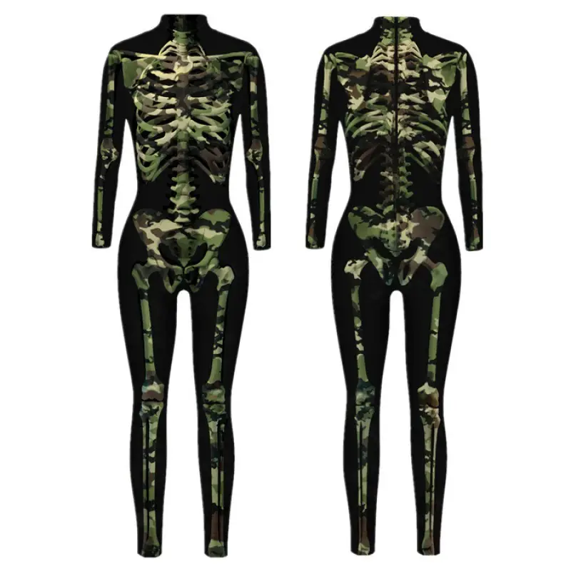 3D Digital Printed Halloween Skeleton Colorful Tights Suit - Image 18