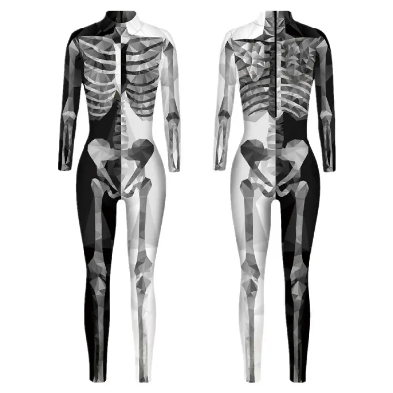 3D Digital Printed Halloween Skeleton Colorful Tights Suit - Image 20