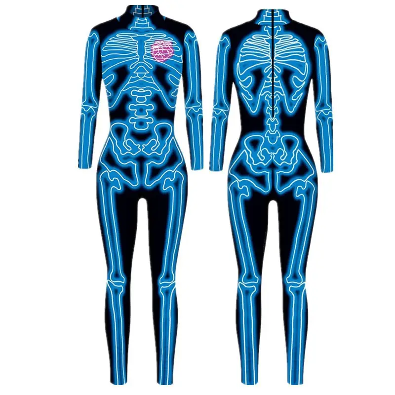 3D Digital Printed Halloween Skeleton Colorful Tights Suit - Image 22