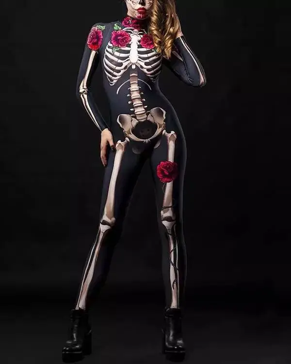 3D Digital Printed Halloween Skeleton Colorful Tights Suit - Image 29