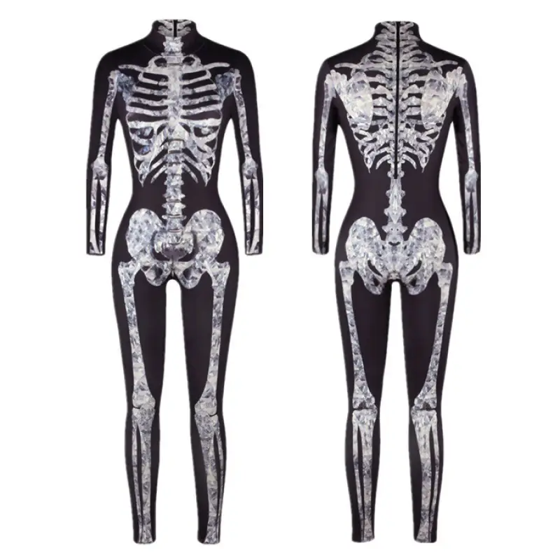 3D Digital Printed Halloween Skeleton Colorful Tights Suit - Image 7