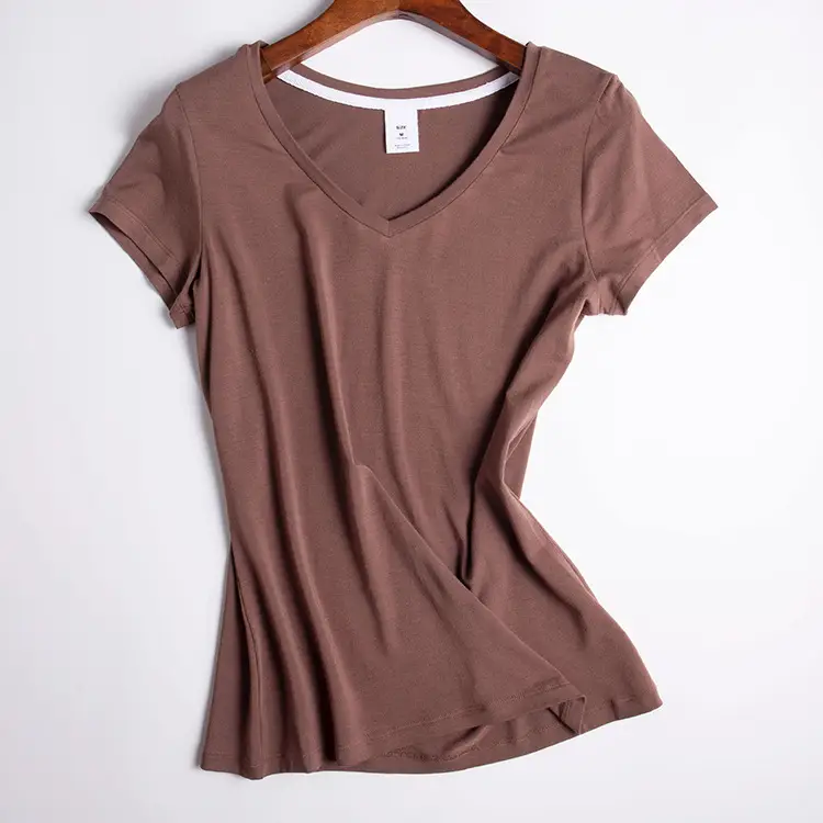 Women V Neck Slim Fit Pink T-Shirt