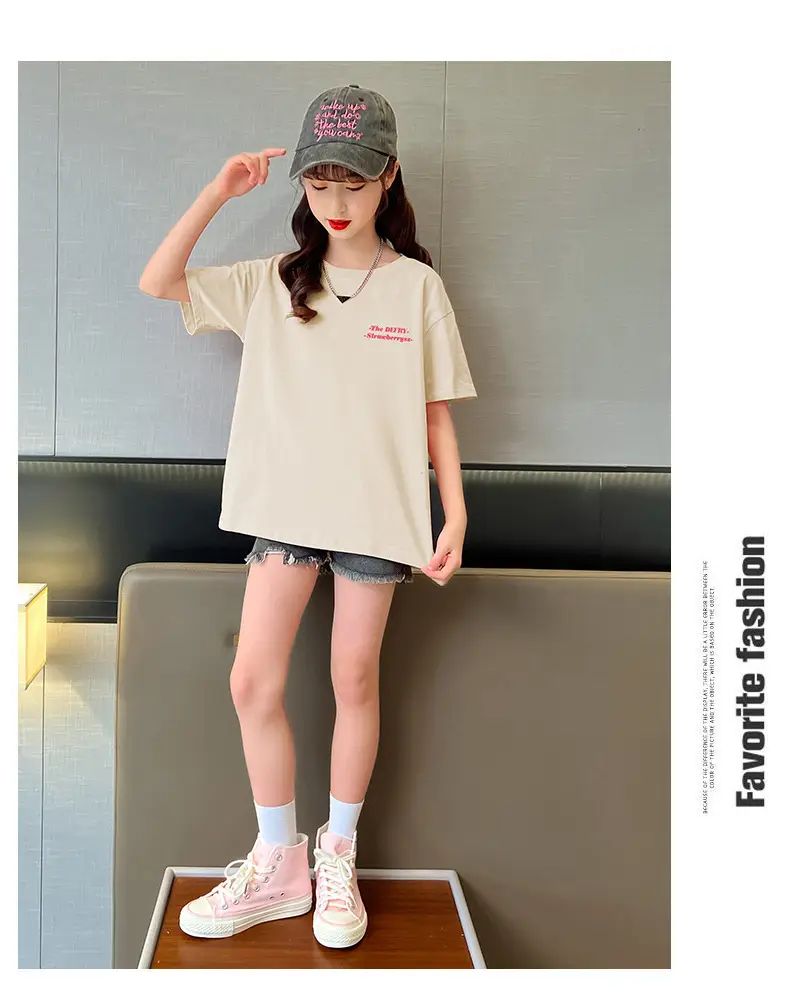 Girls Cotton T-Shirt Summer Loose Cartoon Print — feature 12