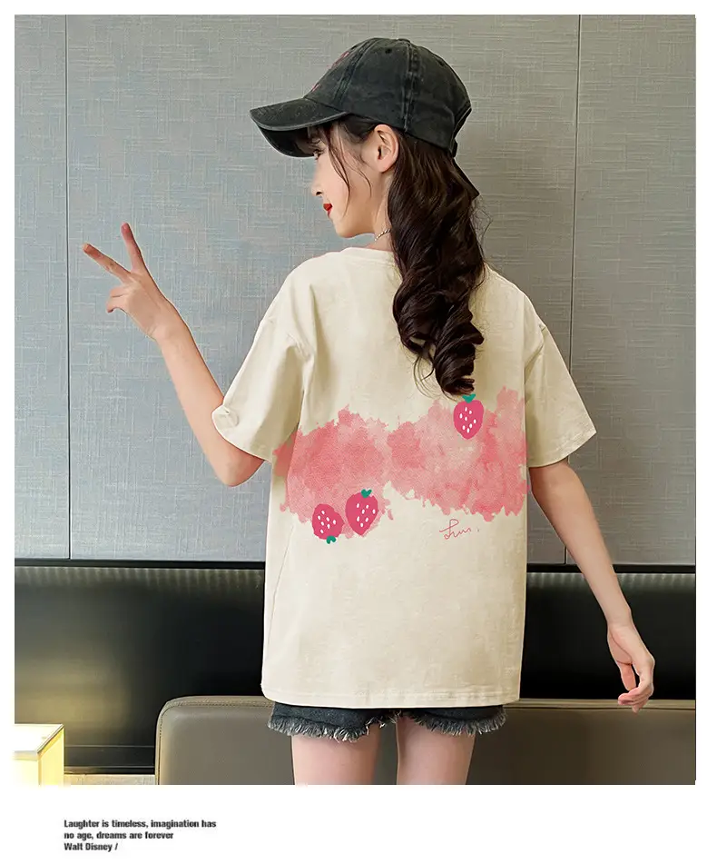 Girls Cotton T-Shirt Summer Loose Cartoon Print — feature 14