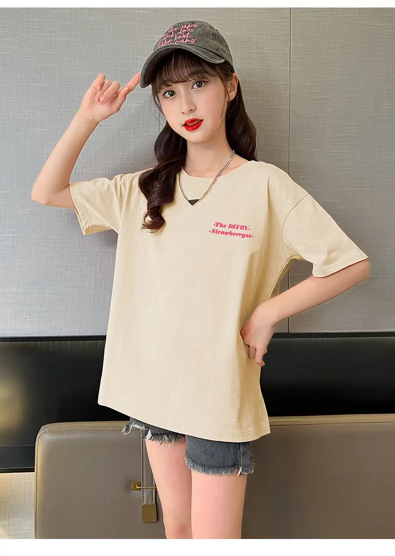 Girls Cotton T-Shirt Summer Loose Cartoon Print — feature 15