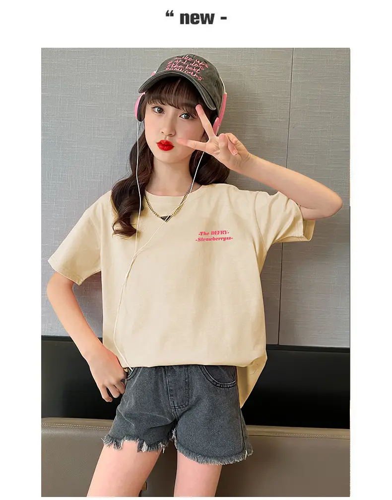 Girls Cotton T-Shirt Summer Loose Cartoon Print — feature 16