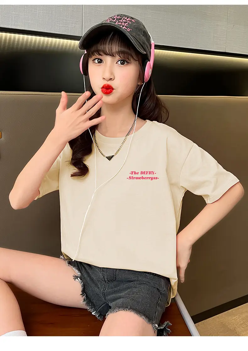 Girls Cotton T-Shirt Summer Loose Cartoon Print — feature 17