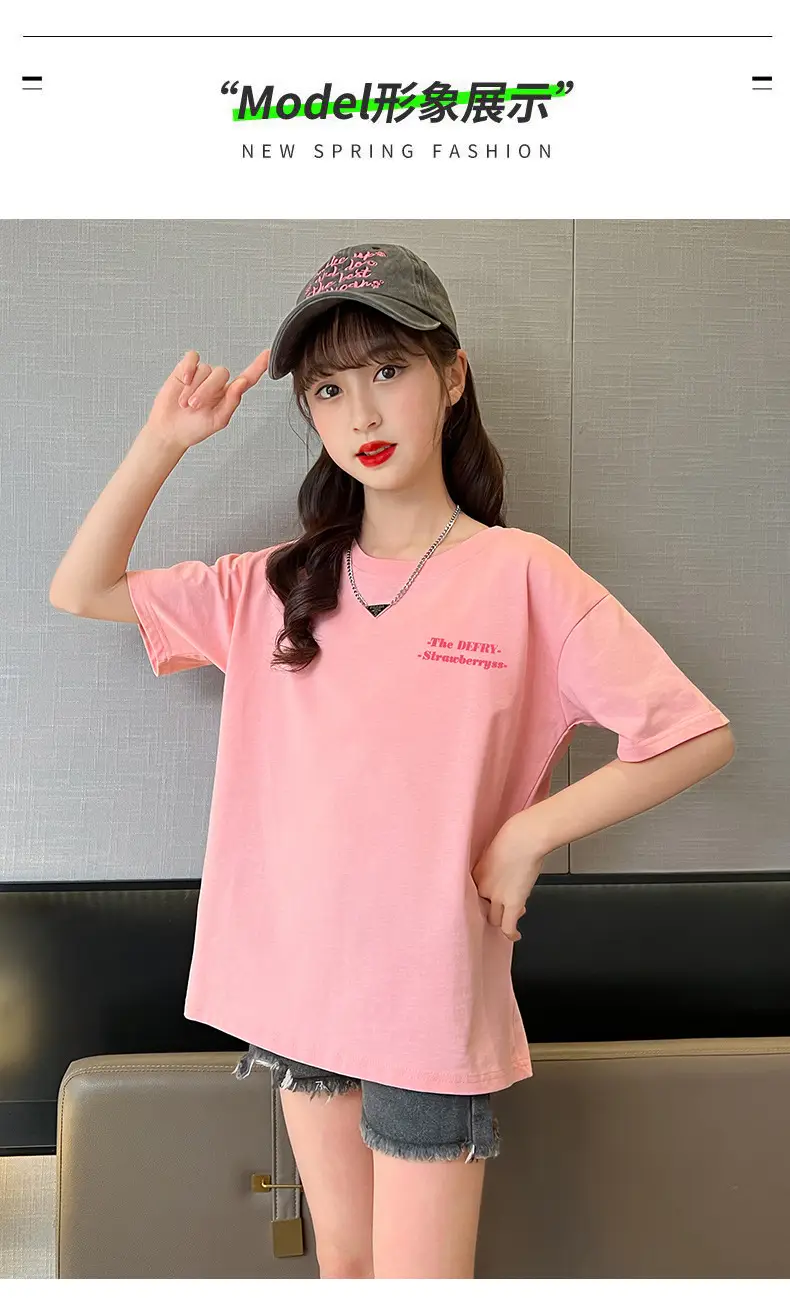 Girls Cotton T-Shirt Summer Loose Cartoon Print — feature 3