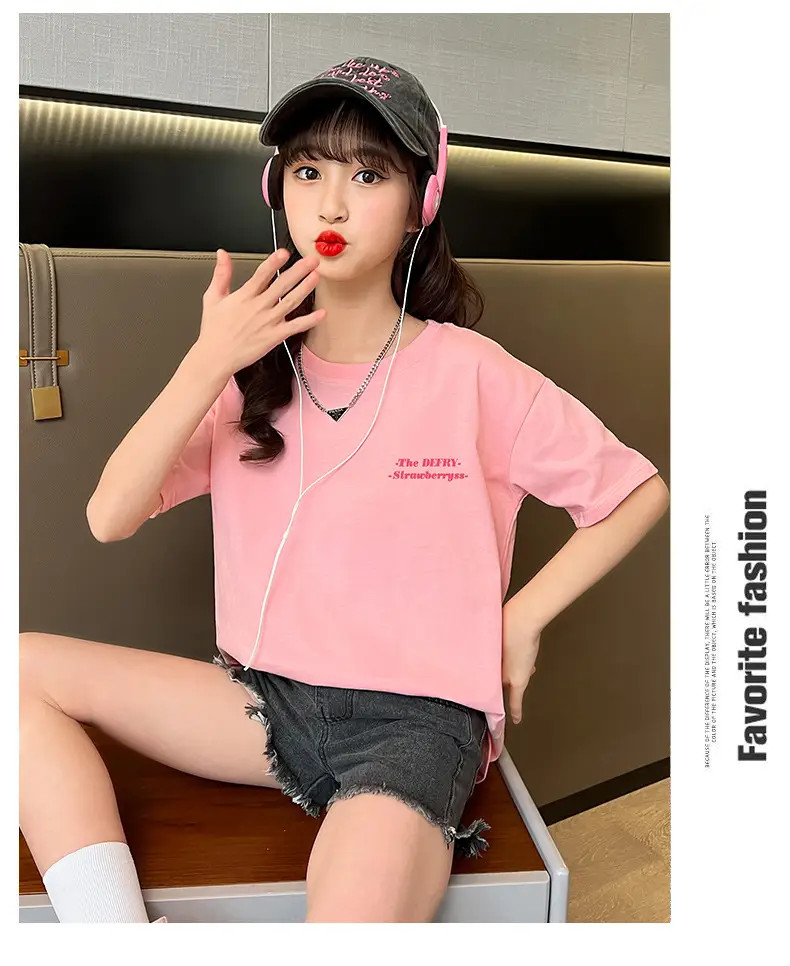 Girls Cotton T-Shirt Summer Loose Cartoon Print — feature 5