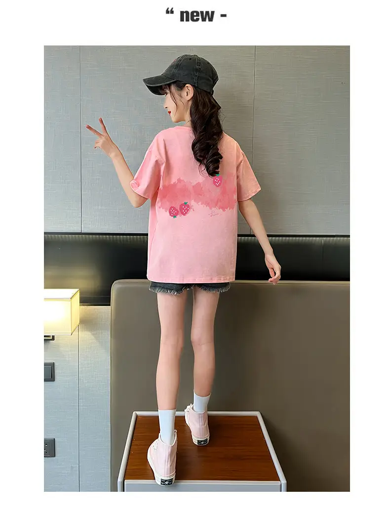 Girls Cotton T-Shirt Summer Loose Cartoon Print — feature 9