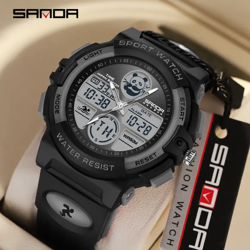 Sanda Panda Black Digital Analog Watch with Lumen Display - Image 9