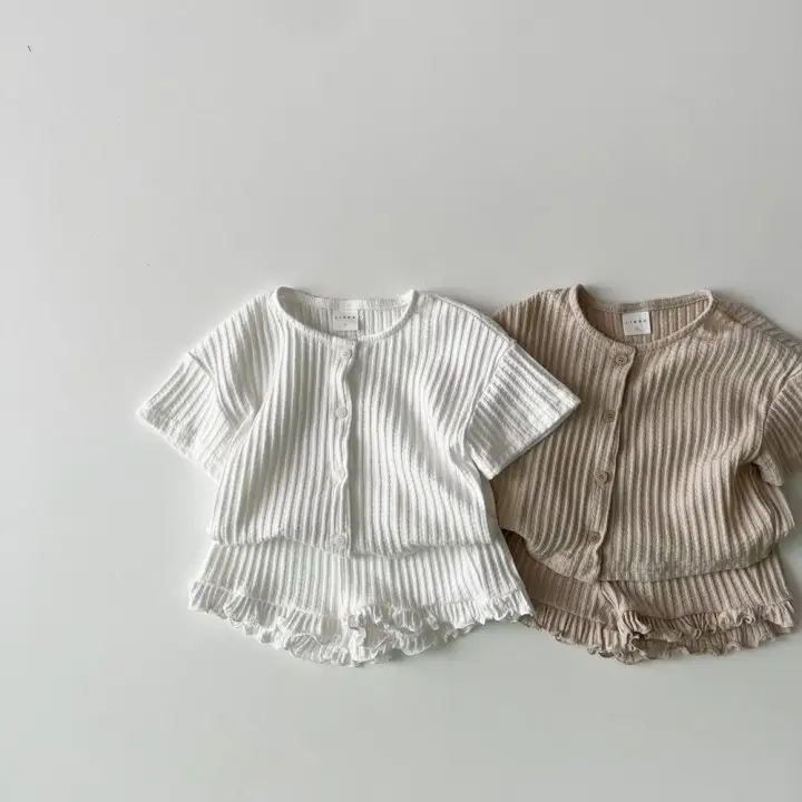 White Striped Knitted 2-Piece Baby Suit for Girls - Image 6