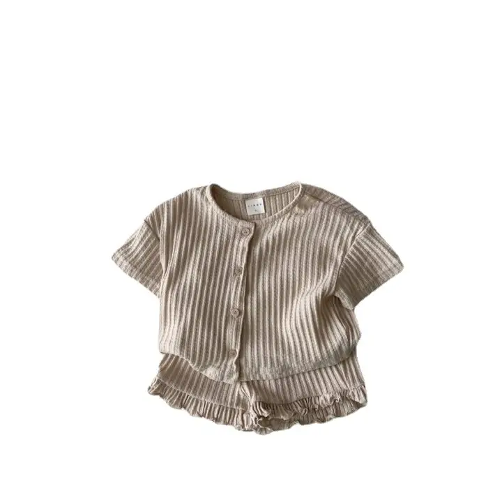 White Striped Knitted 2-Piece Baby Suit for Girls - Image 7