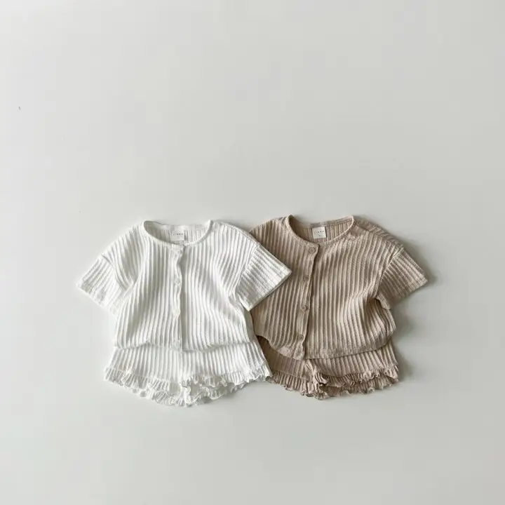 White Striped Knitted 2-Piece Baby Suit for Girls — feature 2