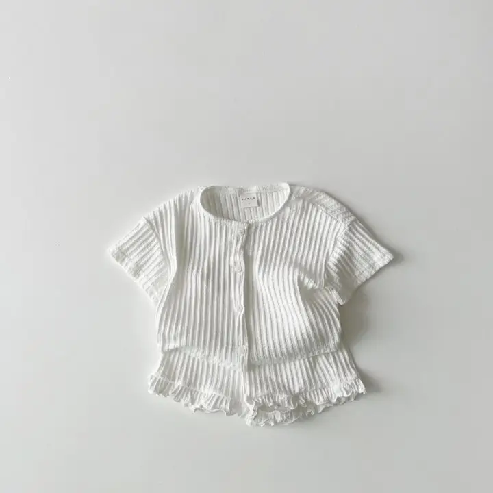 White Striped Knitted 2-Piece Baby Suit for Girls - Image 2