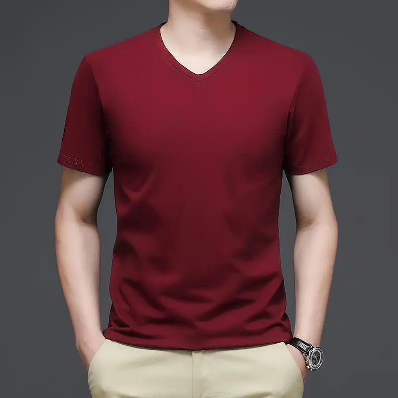 Men V-Neck Cotton T-Shirt White Slim Fit - Image 2