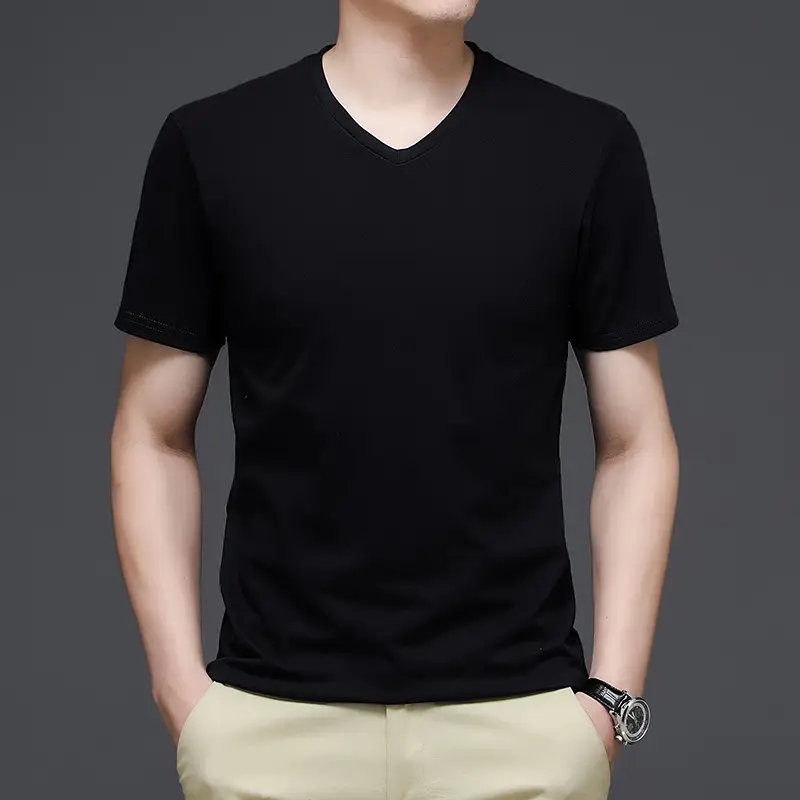 Men V-Neck Cotton T-Shirt White Slim Fit - Image 4