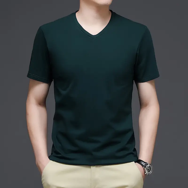 Men V-Neck Cotton T-Shirt White Slim Fit - Image 3