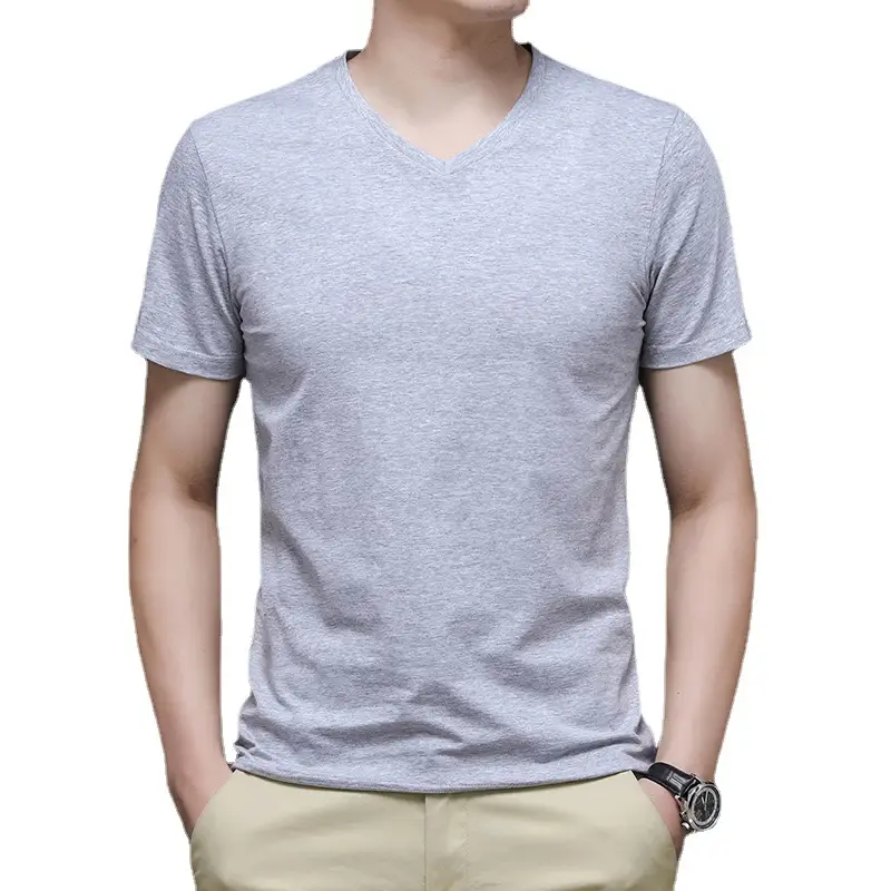 Men V-Neck Cotton T-Shirt White Slim Fit - Image 7