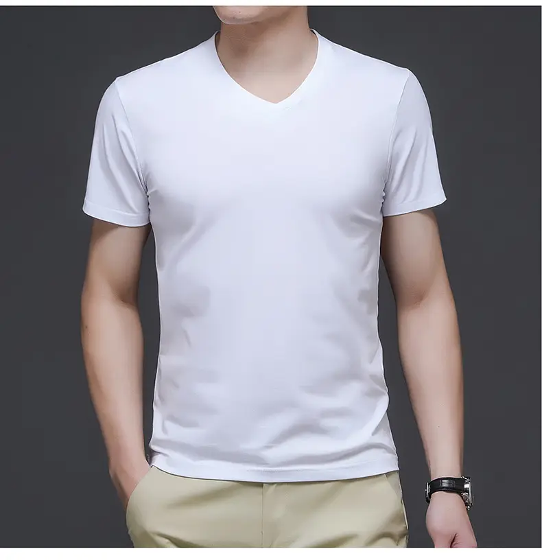Men V-Neck Cotton T-Shirt White Slim Fit — feature 11