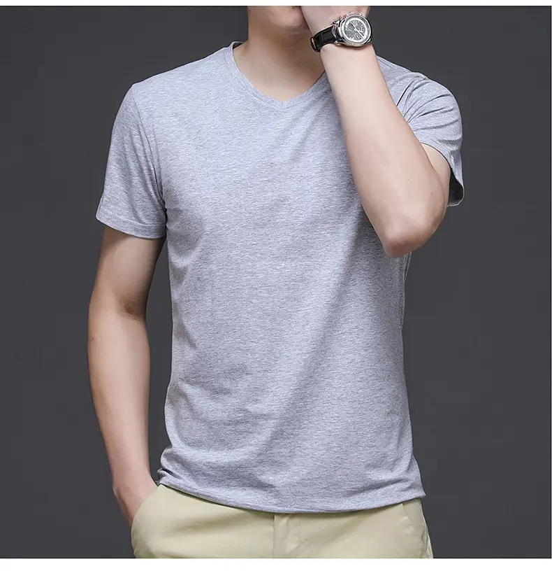 Men V-Neck Cotton T-Shirt White Slim Fit — feature 13