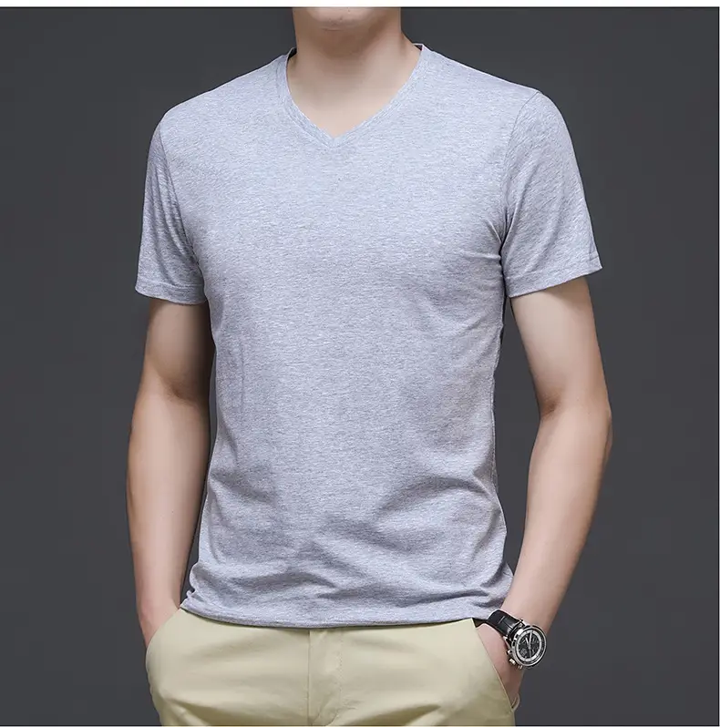 Men V-Neck Cotton T-Shirt White Slim Fit — feature 14