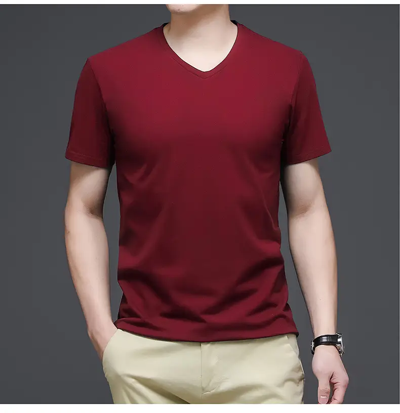 Men V-Neck Cotton T-Shirt White Slim Fit — feature 15