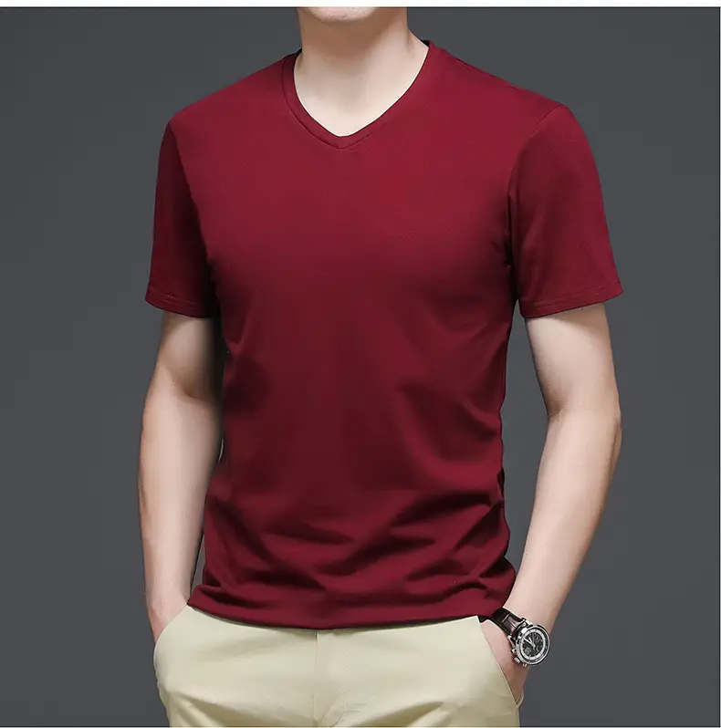 Men V-Neck Cotton T-Shirt White Slim Fit — feature 16
