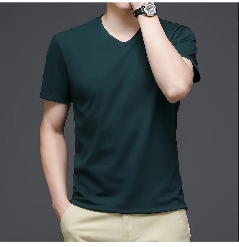 Men V-Neck Cotton T-Shirt White Slim Fit — feature 17
