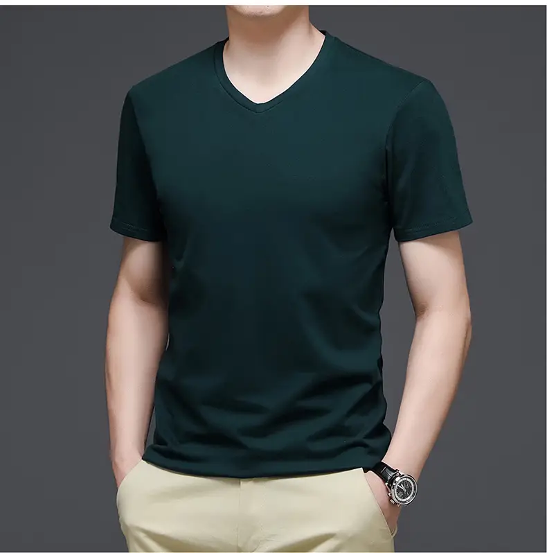 Men V-Neck Cotton T-Shirt White Slim Fit — feature 18