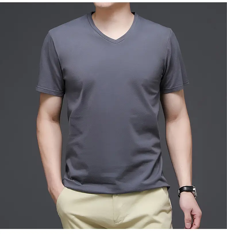 Men V-Neck Cotton T-Shirt White Slim Fit — feature 19