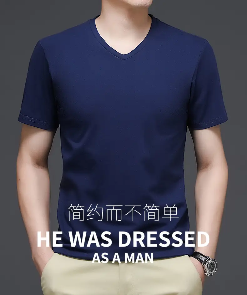 Men V-Neck Cotton T-Shirt White Slim Fit — feature 2