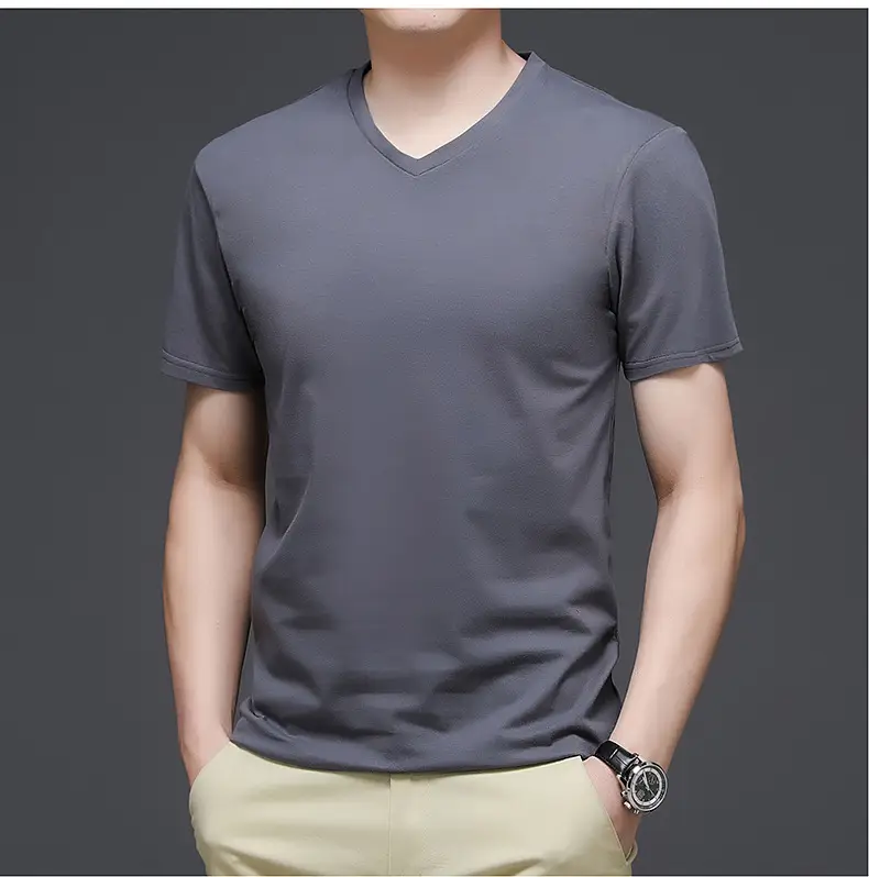 Men V-Neck Cotton T-Shirt White Slim Fit — feature 20