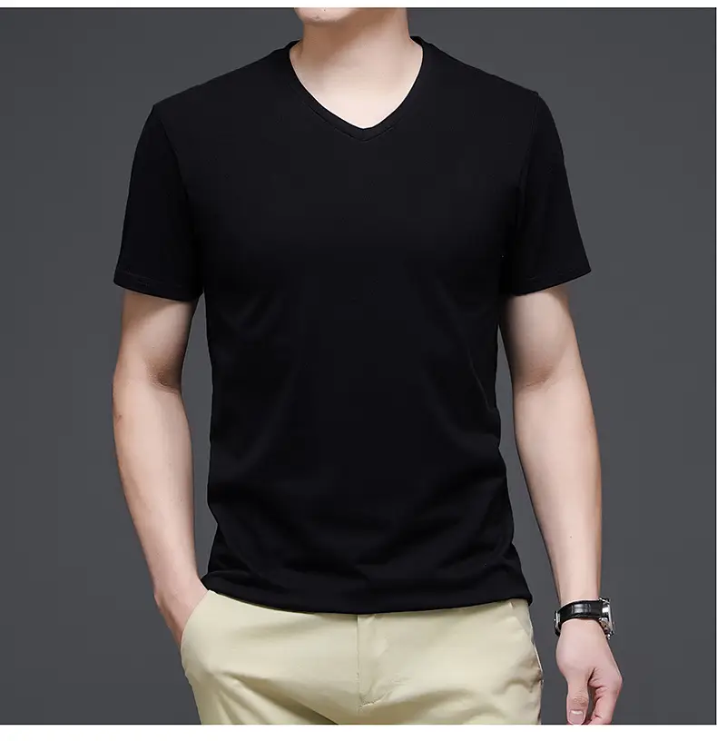 Men V-Neck Cotton T-Shirt White Slim Fit — feature 21