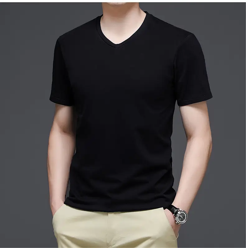 Men V-Neck Cotton T-Shirt White Slim Fit — feature 22