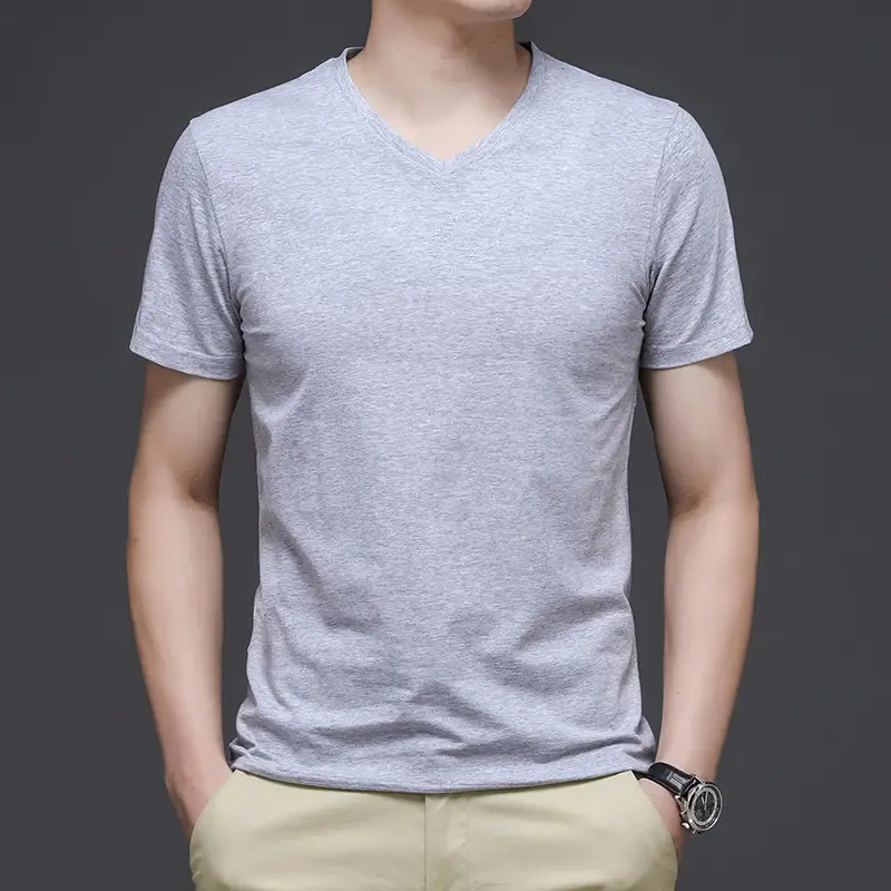 Men V-Neck Cotton T-Shirt White Slim Fit - Image 5