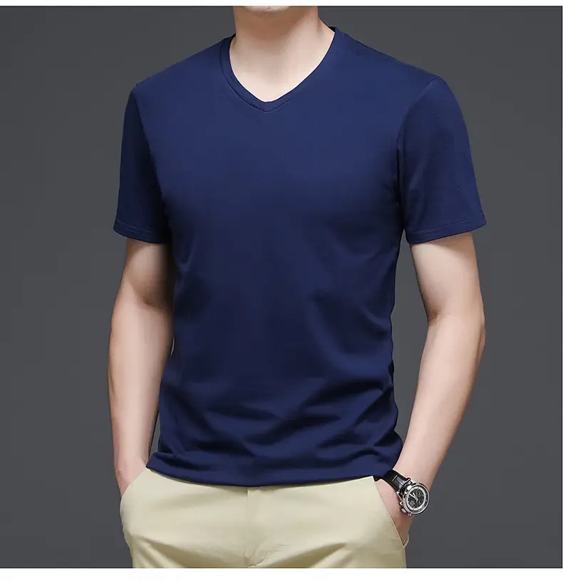 Men V-Neck Cotton T-Shirt White Slim Fit - Image 6